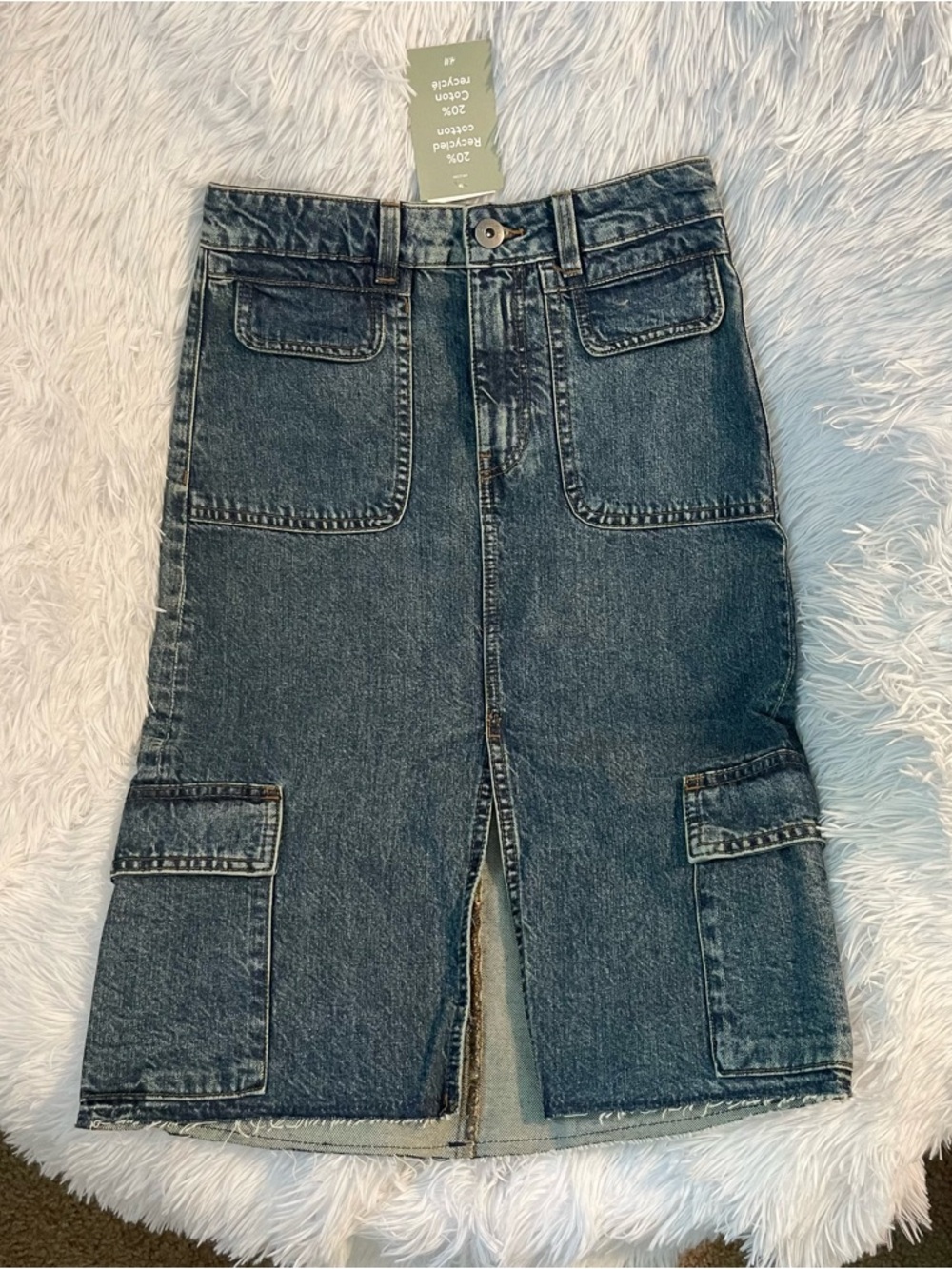 H&M cargo denim jeans front slit pockets fitted Skirt